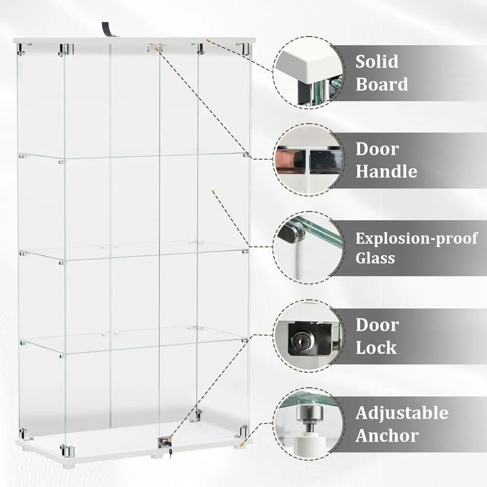 Tempered Glass Display Cabinet, 4-Tier Curio Cabinet with Glass Doand Lock, Glass Display Case or Collectibles, or Living Room, view 4