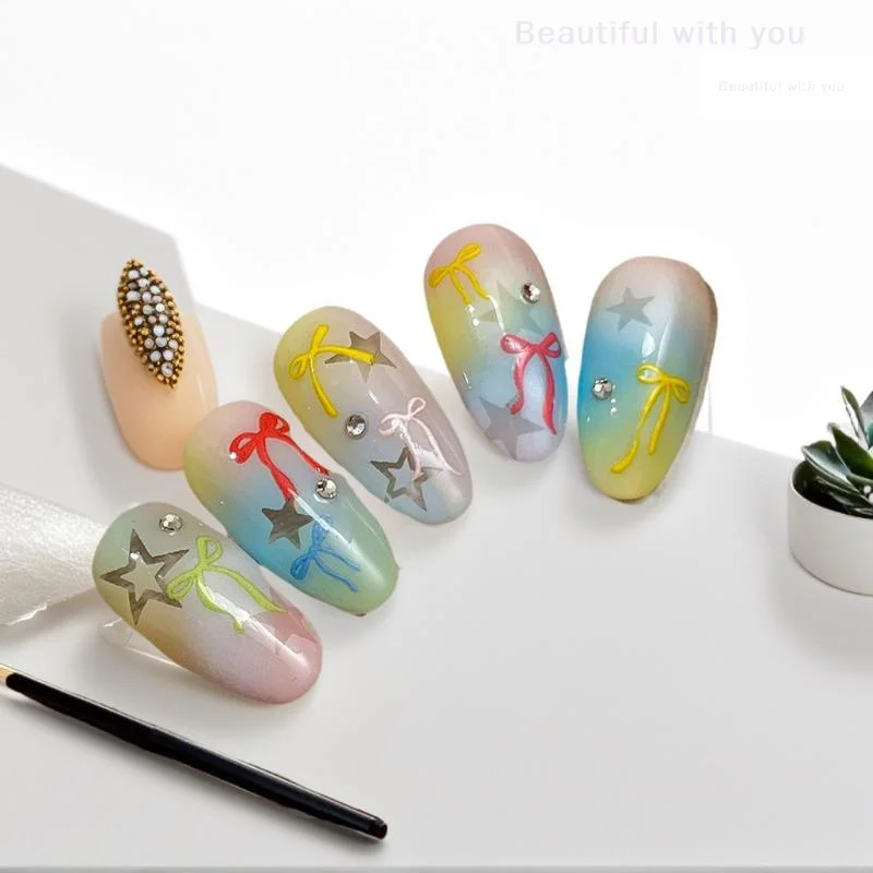

New3D Relief Bowknot Ribbon Nail Art Sticker Colorful Bow Self-Adhesive Decals DIY Kawaii Manicure Decoration Accesories