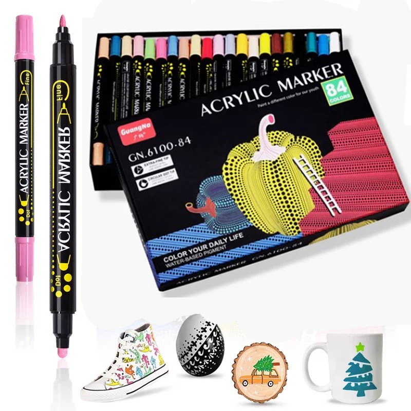 84/12 Colors Dual Tip Acrylic Paint Pens Markers, for Wood, Canvas, Stone, Rock Painting, Glass, Metal Art Supplies Stationery