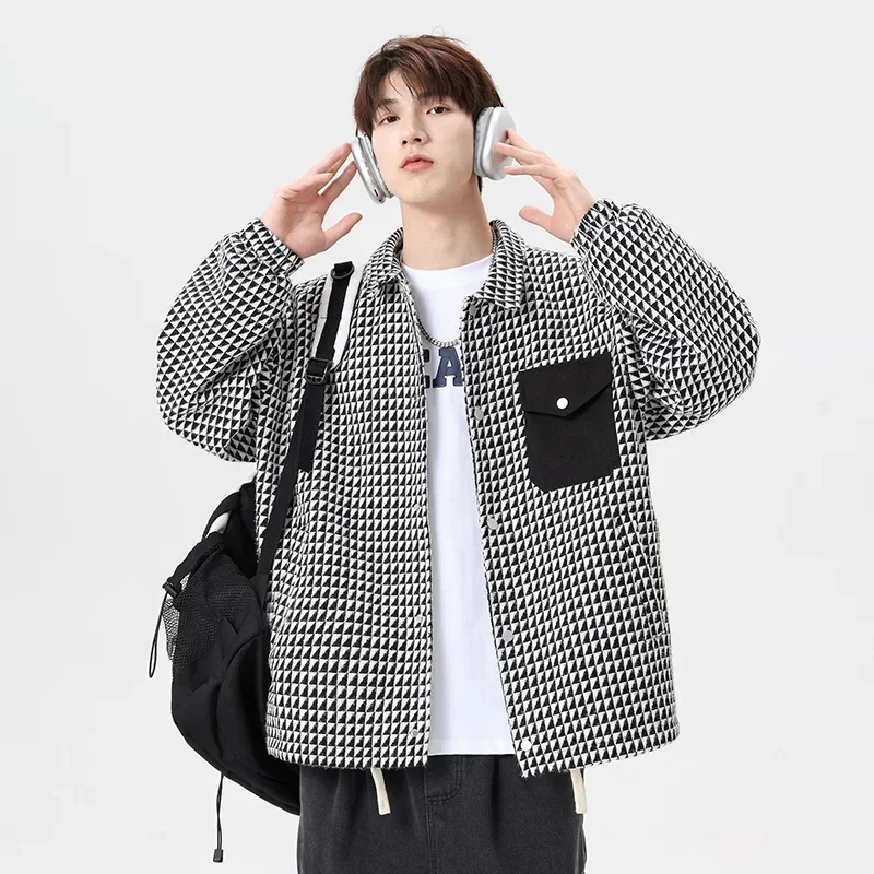 ฤดูใบไม้ร่วงผู้ชายสีดําและสีขาวเสื้อแขนยาว 2024 ใหม่แฟชั่นสบายๆเสื้อด้านนอกสีอบอุ่นชายแบรนด์เสื้อผ้า Tops