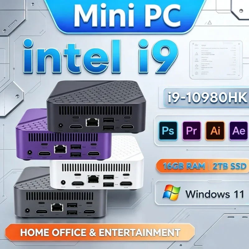 2026 Intel Core I9 10980HK Mini PC 16GB RAM 1TB SSD Windows 11 4K Tough Gaming PC Commercial Use WIFI 6 BT5.2