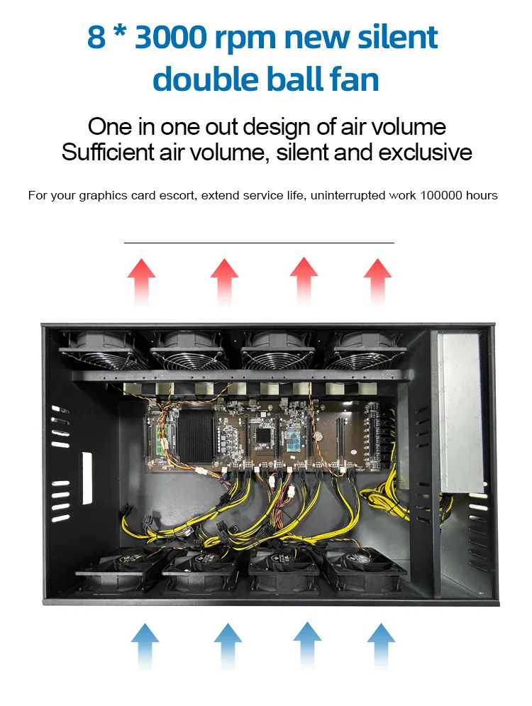 Rid case Wholesale 70mm 8GPU Frame with 8 fan with Power Supply Computer Server chassis Video card graphics card cooling rack