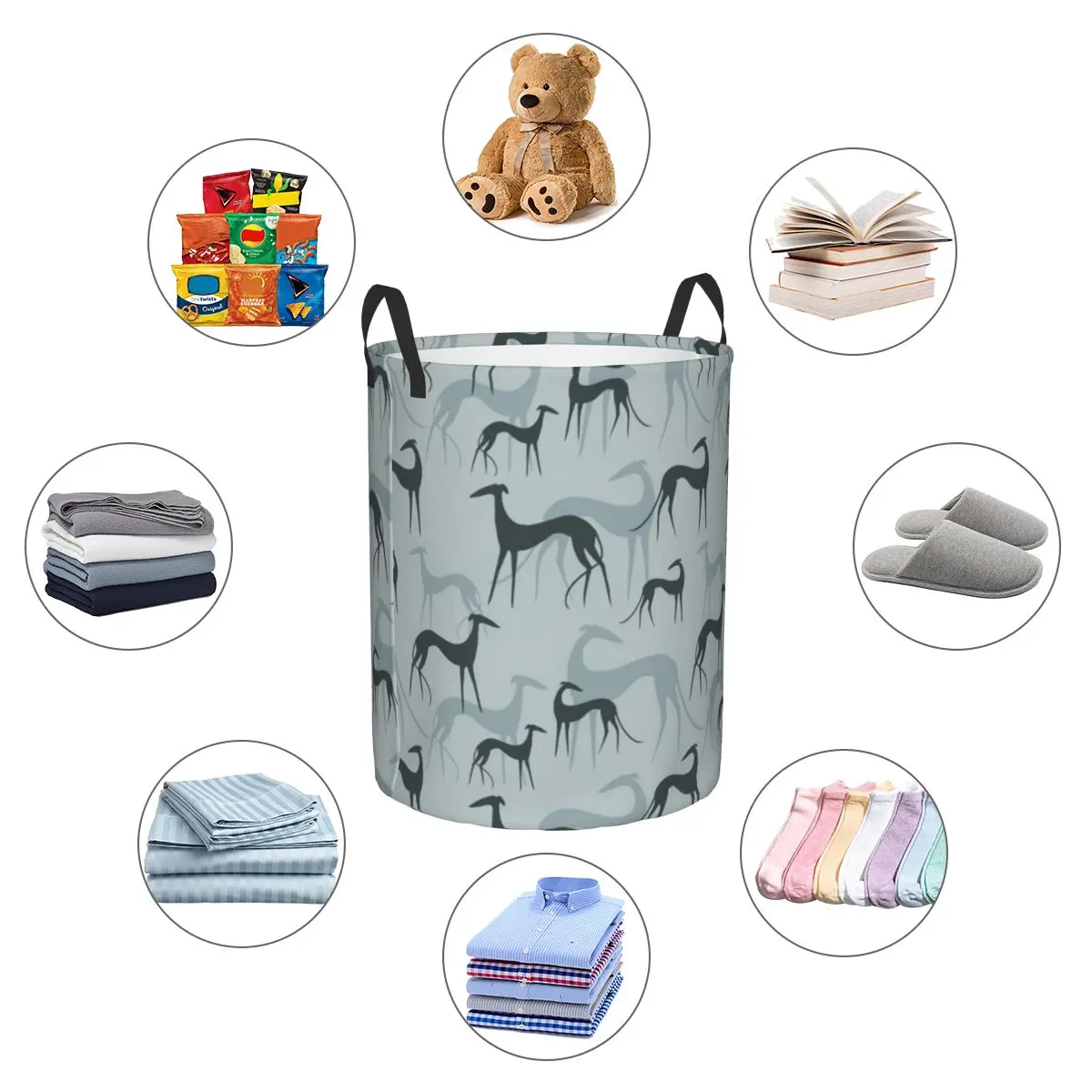 Custom Greyhound Galgos Dog Laundry Basket Collapsible Whippet Sighthound Clothes Hamper for Nursery Kids Toys Storage Bin