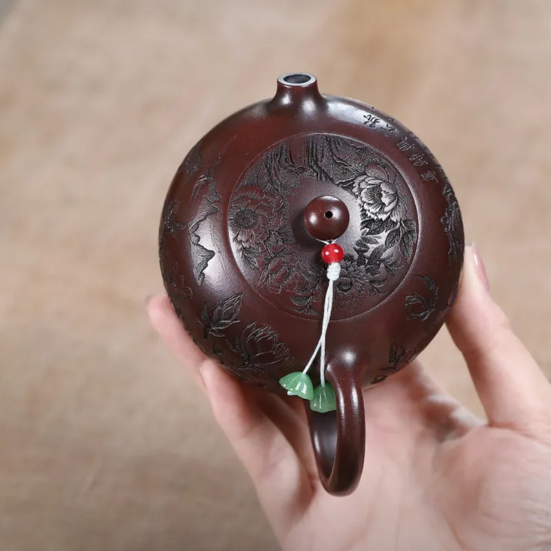 ييشينغ اليدوية الأرجواني الطين إبريق الشاي زهرة الطيور شيشي براد شاي الجمال الشاي Infuser غلاية الصينية المنزلية Zisha طقم شاي 210 مللي