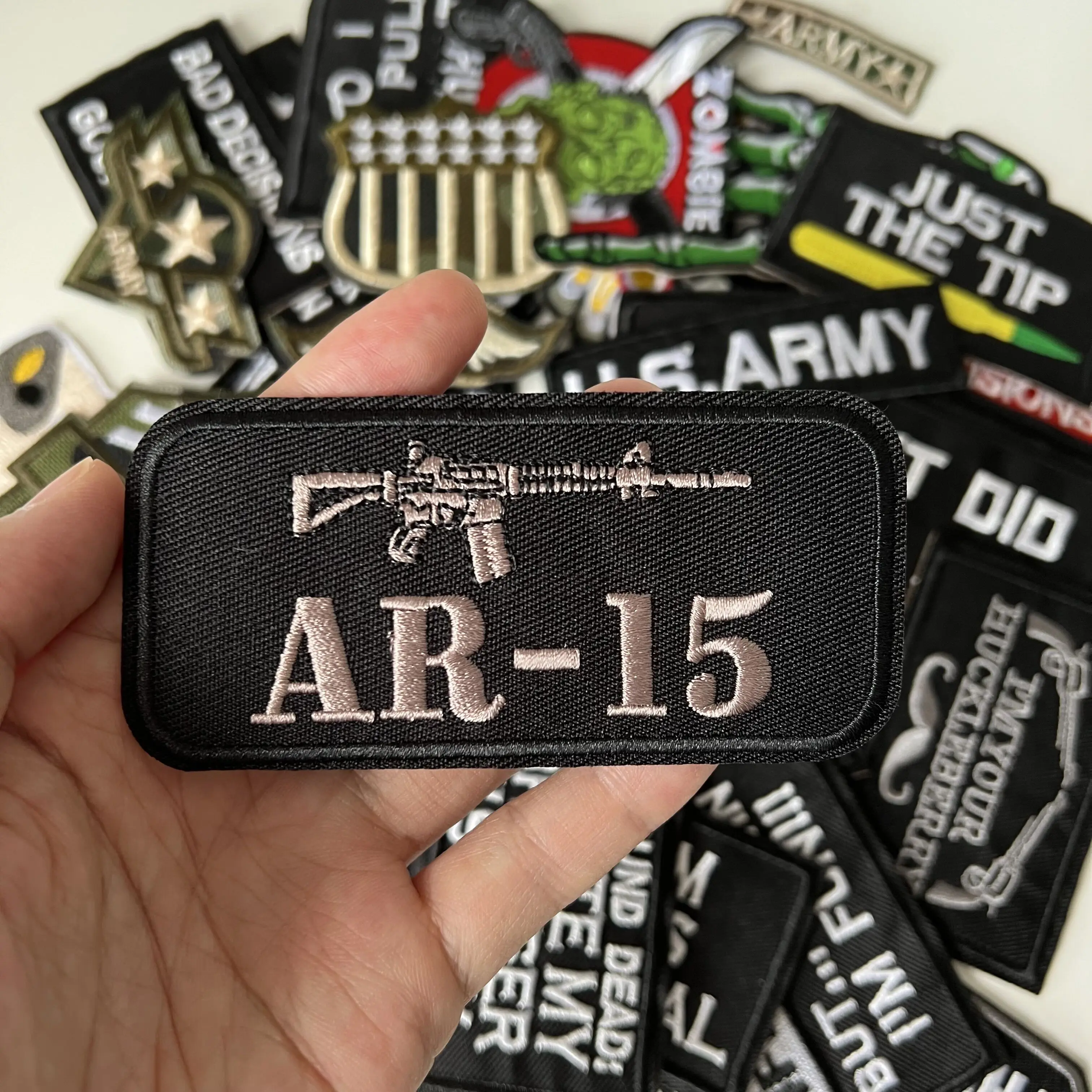 army gun Patch With Slogon Iron On Patches For Clothes DIY Embroidery Applique Fusible Patch DIY Ironing Stickers Badge