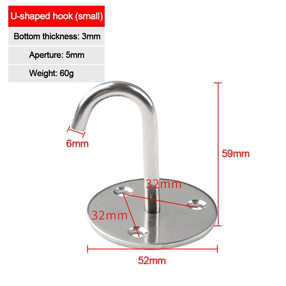 1Pcs Durable Pad Eye Wall Hook U/J-Shaped Stainless Steel Ceiling Mount Hanger Black Silver Plate Deck Door Buckle for Fan Lamp