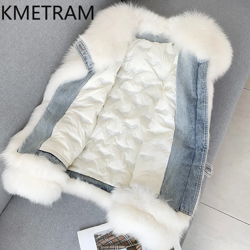 KMETRAM 100% طوق فرو الثعلب الطبيعي سعر مخفض الضوء الأرجواني الفراء الجلود الشتاء معطف الموضة 2025 manteaux hiver فام