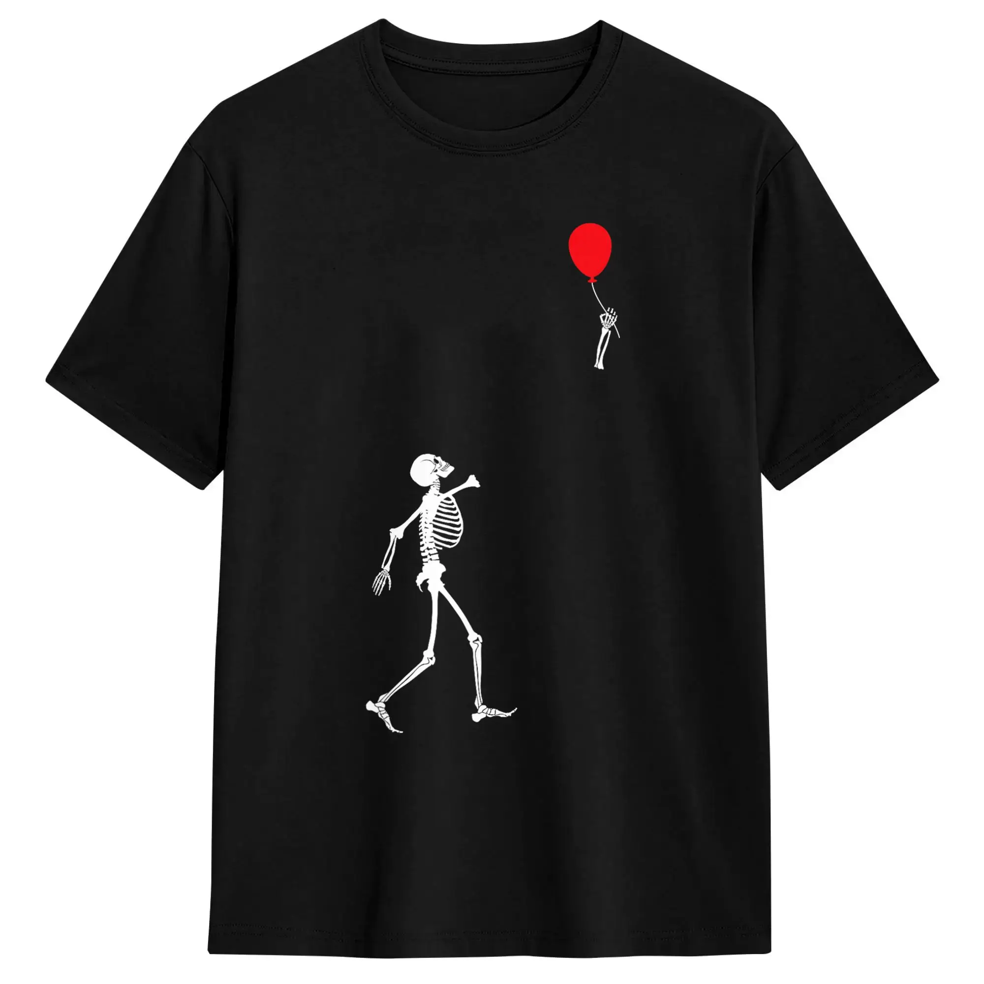 Skeleton with balloon funny artistic T-Shirts Men  Funny Cotton Tee Shirt Crewneck Short Sleeve T Shirts Printed Clothes