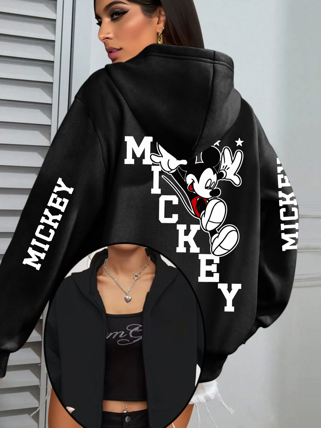 ديزني ميكي ماوس سلسلة سستة هوديس بلوزة من الصوف سترة المرأة الرجال القطن الخريف بلوفر شتوي معاطف كبيرة الحجم القمم #1