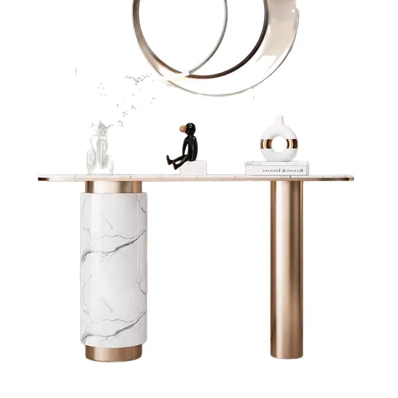 Marble entrance table Light luxury minimalist Against the wall Entry living room End view  Narrow case rock slab  cabinet