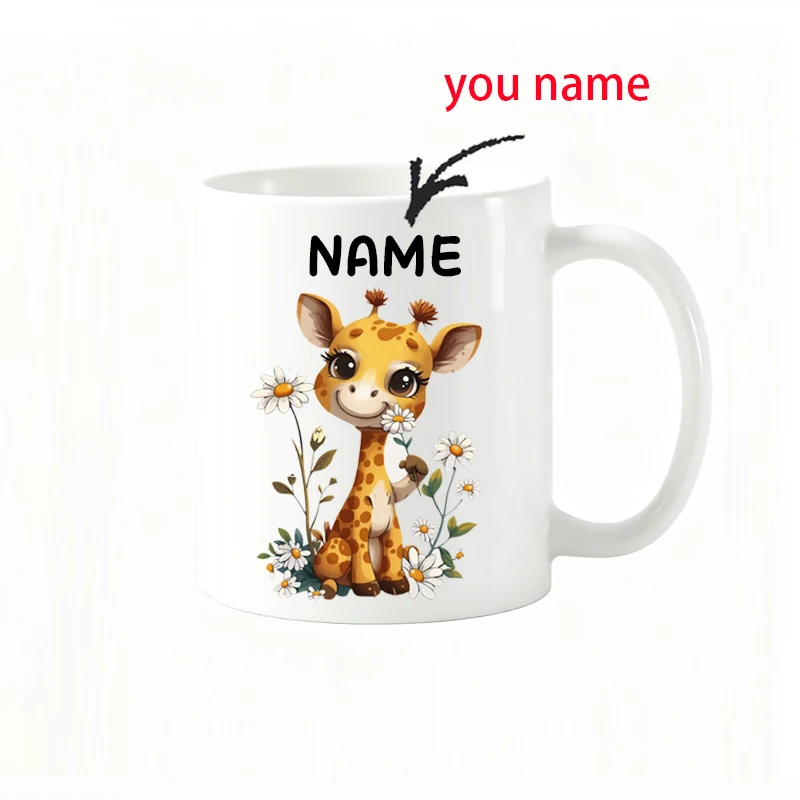 1 Personalized Cartoon Giraffe Ceramic Coffee Mug – Double-Sided Print, Perfect Gift for Coffee Lovers
