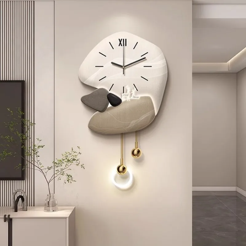 

Stone running living room TV background wall decorative painting light luxury high-end entrance clock hanging painting