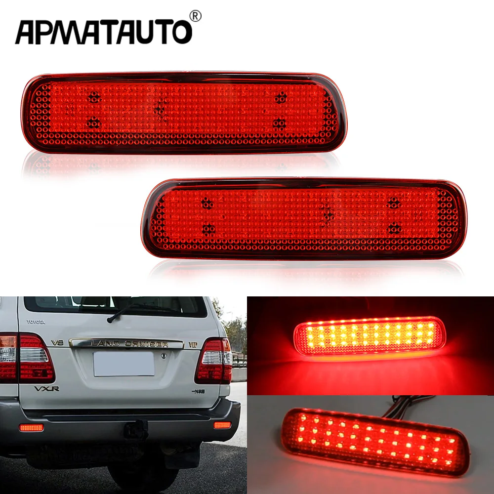 2PCS LED Rear Bumper Reflector Light For Toyota Land Cruiser 100 For LX470 1991-2007 Warning Lamp Brake Tail Car Accessories