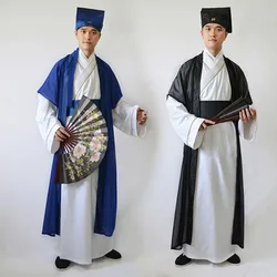 2025 Ancient  scholar costume Hanfu national Tang costume men's Chinese silk robe hanfu Dance scholar Performance dress