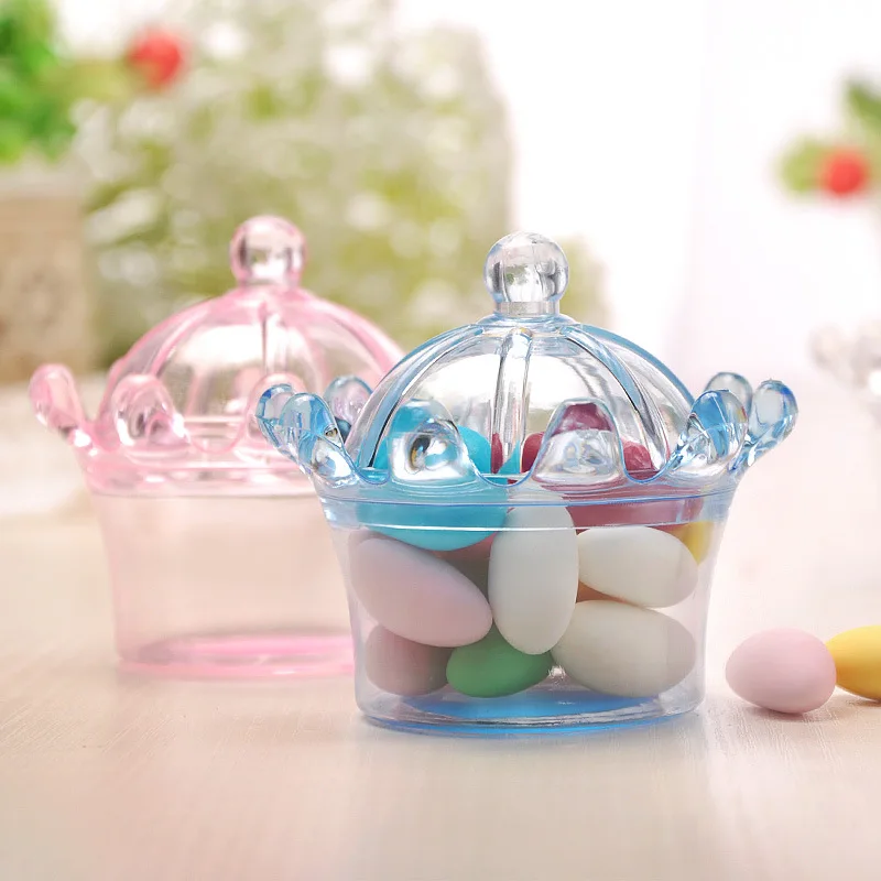 24pcs Crownps Hollow Clear Plastic Candy Box Cookies Boxes with Transparent Crown Shaped Party Supplie Cake Decorations