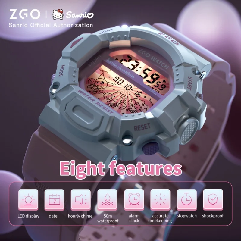 ZGO Sanrio Relógio Eletrônico Feminino Bonito Estudante Relógio Multi-funcional À Prova D 'Água, Alarme À Prova de Choque, Relógio Digital Esportivo.892