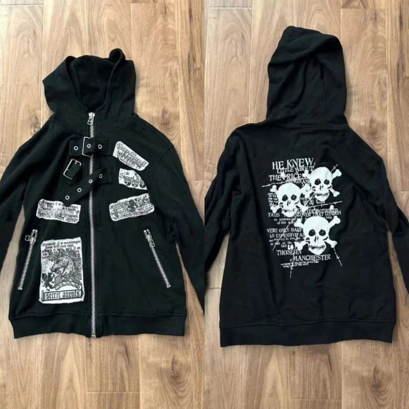 

American Retro Fashion Letter Loose Sweater Hoodie Women Vintage Street Grunge Punk Coat Japanese Harajuku Casual Hooded Sweater