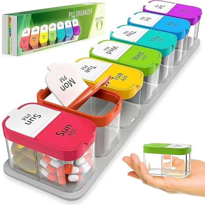 

Extra Large Weekly Pill Organizer 2 Times A Day, Pill Box 7 Day Am Pm to Hold Daily Medicine Vitamin and Supplements for Elders