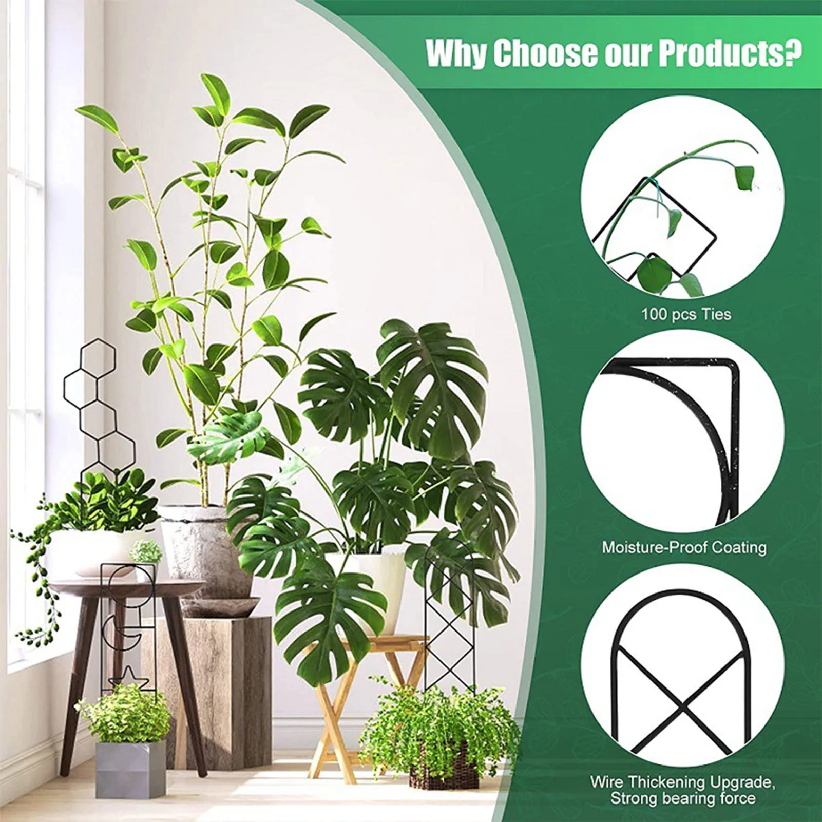 Metal Plant Climbing Support Frame Creative Durable Plants Growth Flower Stand Climbing Frame Metal Iron Fixing Rod Garden Decor