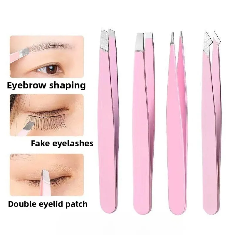 4-teiliges Premium Edelstahl-Pinzetten-Set - Präzisions-Scharfe Flache Schräge Spitze Pinzetten für Körper, Eingewachsene Haare und Gesichtshaare