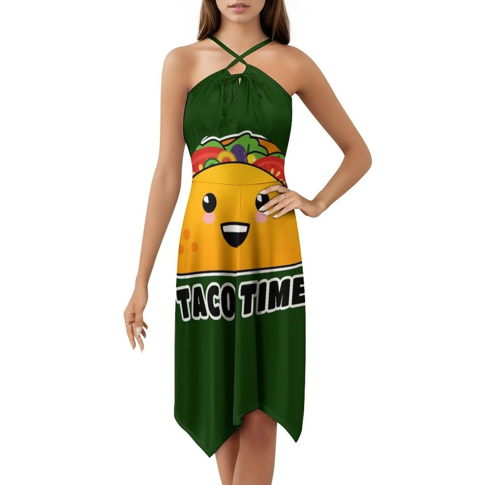 تاكو الوقت! فستان Yummy Kawaii Taco ذو فتحة عنق على شكل قلب فستان أنيق للحفلات الصيفية للنساء Taco Tacos Kawaii Taco Kawaii Food