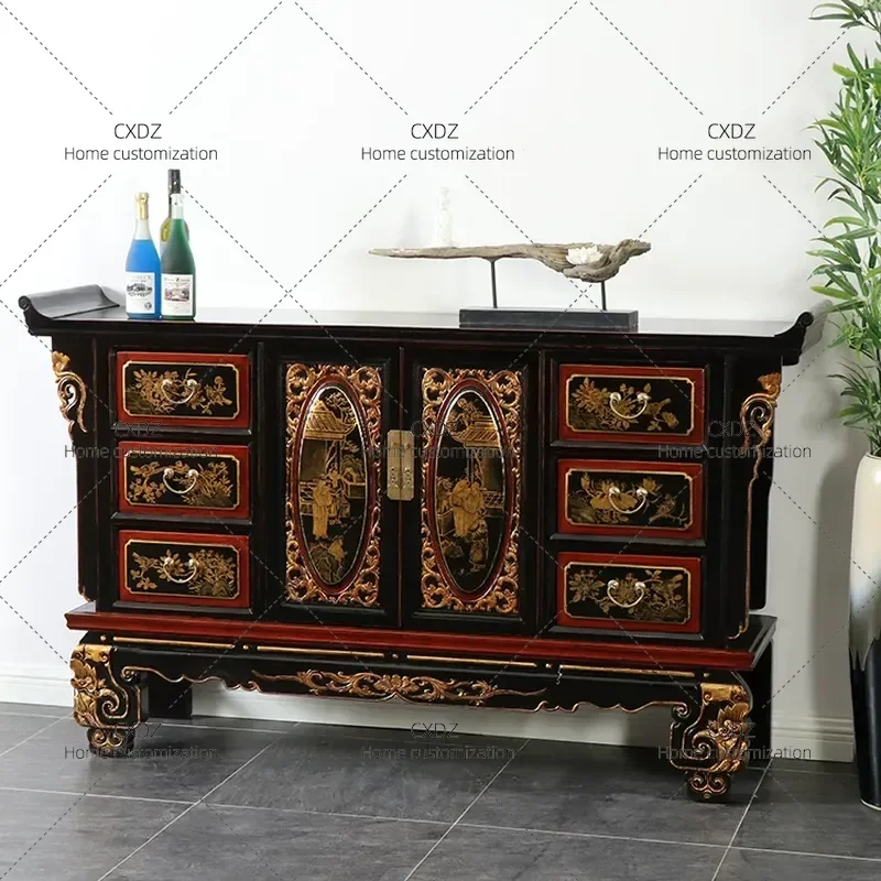 New Chinese Style Solid Wood Strip Console Table Entrance Hallway Storage Cabinet Antique Ming Qing Furniture Buddha Display
