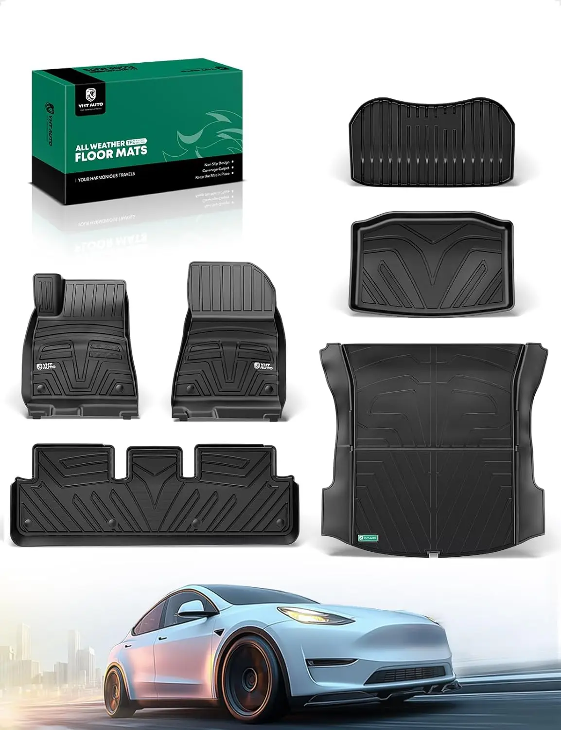 2021-2023 Tesla Model 3 All Weather Floor Mats, TPE, No Color Mentioned, Anti-Slip Waterproof Odorless