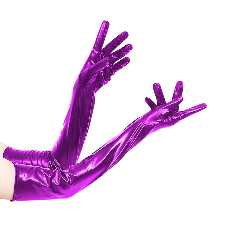 Sexy Patent Leather Gloves Halloween Cosplay Clothing Accessories Nightclub Steel Pipe Dance Stage Performance Woman Long Mitten