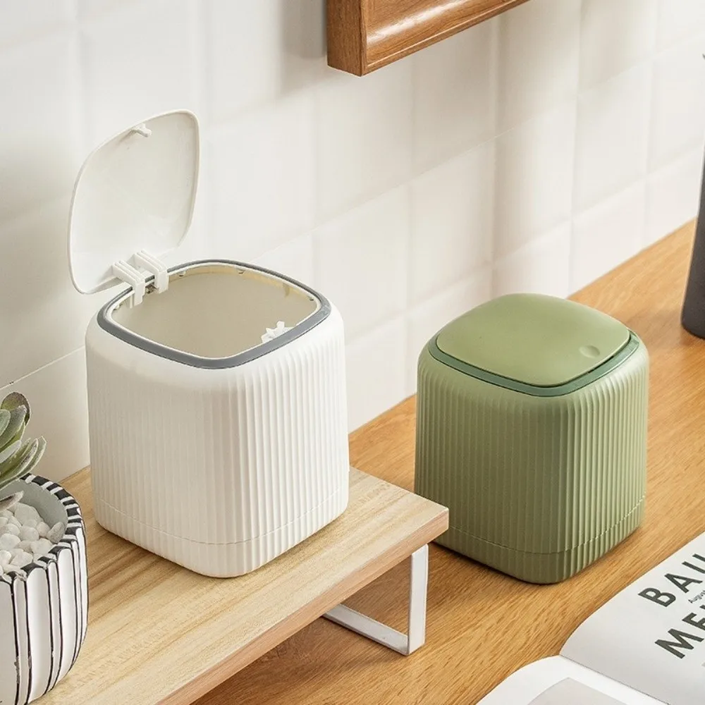With Lid Desktop Trash Can in/Outside Double Barrels Durable Plastic Garbage Waste Bin Organizer Desk Storage Box Bedroom Office