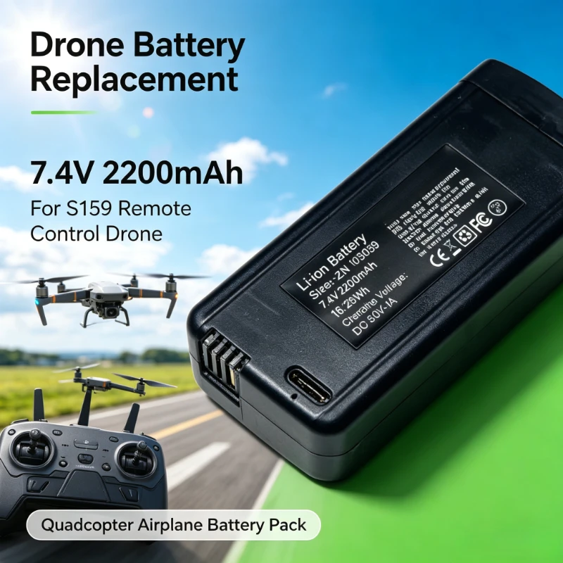 7.4V 2200mAh High Performance LI-Ion Drone Battery for S159 Remote Control Drone Remote Control Airplane Quadcopter Batteries