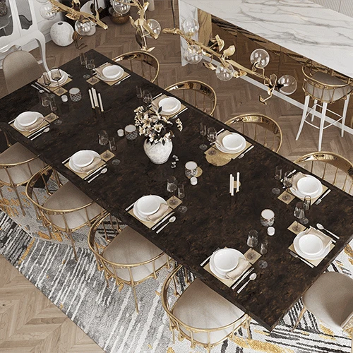 Italian Luxury Furniture Manufacture Restaurant Walnut Solid Wood 8 10 Chairs Luxury Dining Table Set