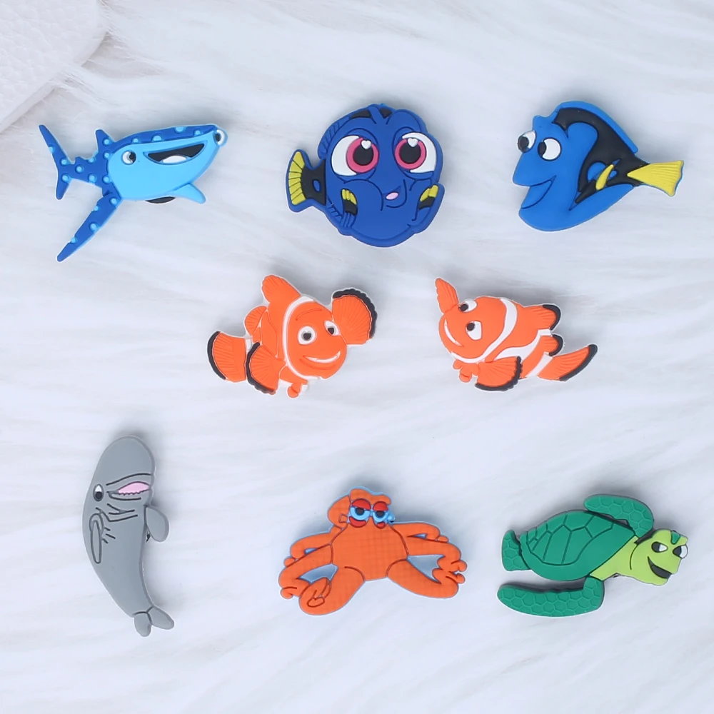 8pcs/set Animated Movie Underwater World Shoe Charms Accessories Decorations PVC Classic Clog Buckle for Kids Party Xmas Gifts