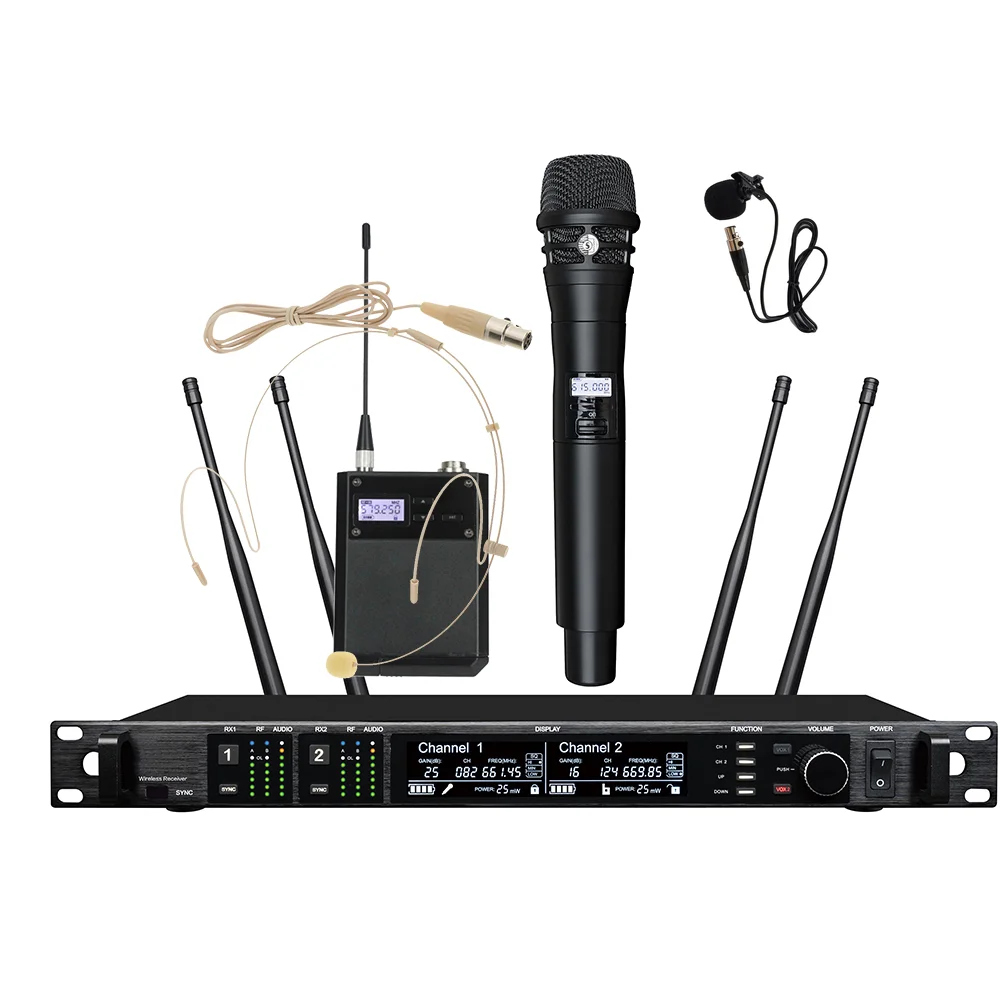 AD4D 2 Dual Channel Uhf  Ture Diversity Digital Wireless Karaoke Microphone Metal Wireless Mic with Ksm8 for Performance