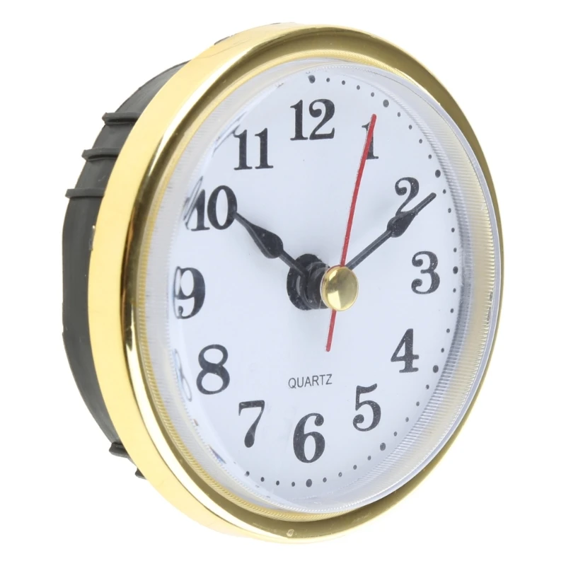 GJ Mini Clock Insert 2-1/2Inch 65mm Round Quartz Movement Clock White Face Golden/Silver Tone Arabic Numerals Clock Head