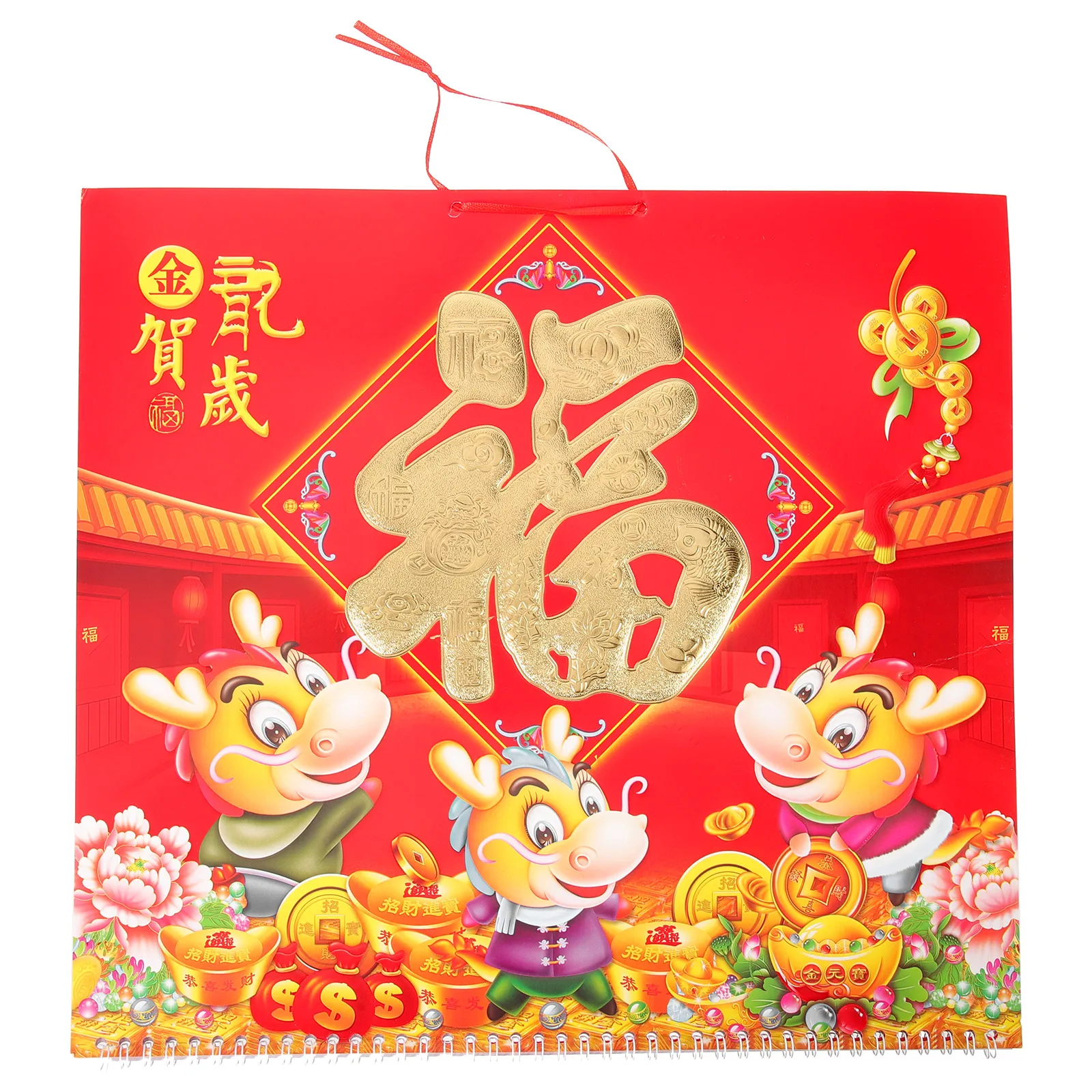 

Monthly Calendar Year of The Dragon Chinese Style Hanging Scroll Daily Display Lunar Red Traditional Calendars Office