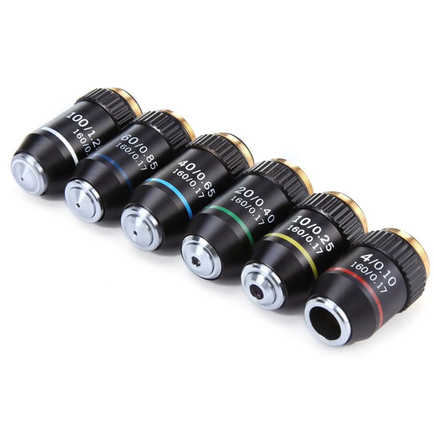 Achromatic Microscope Objective Lens 4X 10X 20X 40X 60X 100X Oil, RMS Thread, 195mm Conjugate Distance 160mm Tube Length