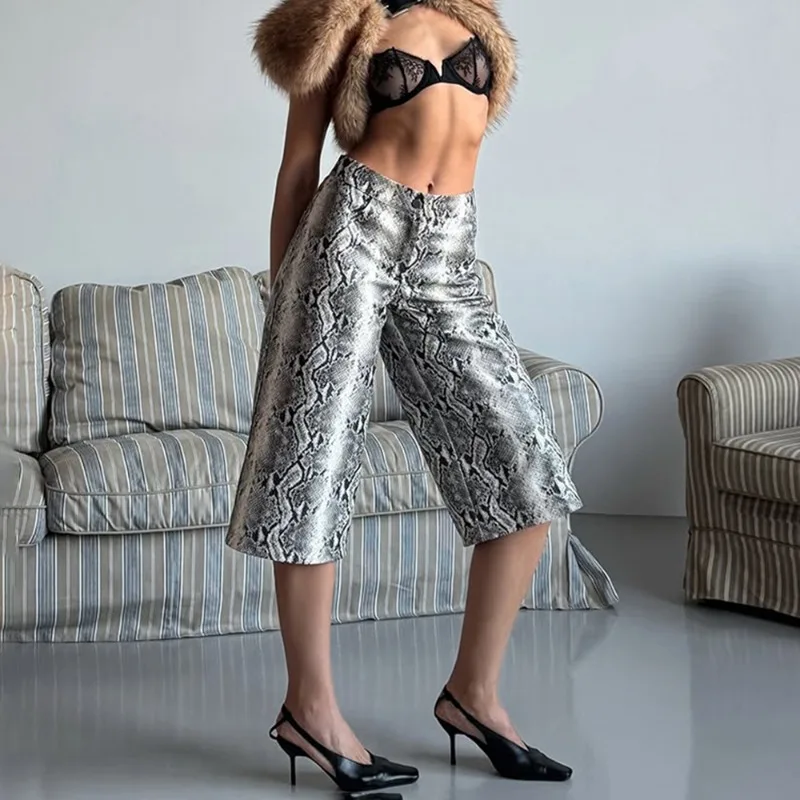Tuularose Damen-Hose mit Leopardenmuster, Vintage-Stil, hohe Taille, gerades Schnittmuster, lässig, elegant, neues Streetwear-Modell, Damenhose.