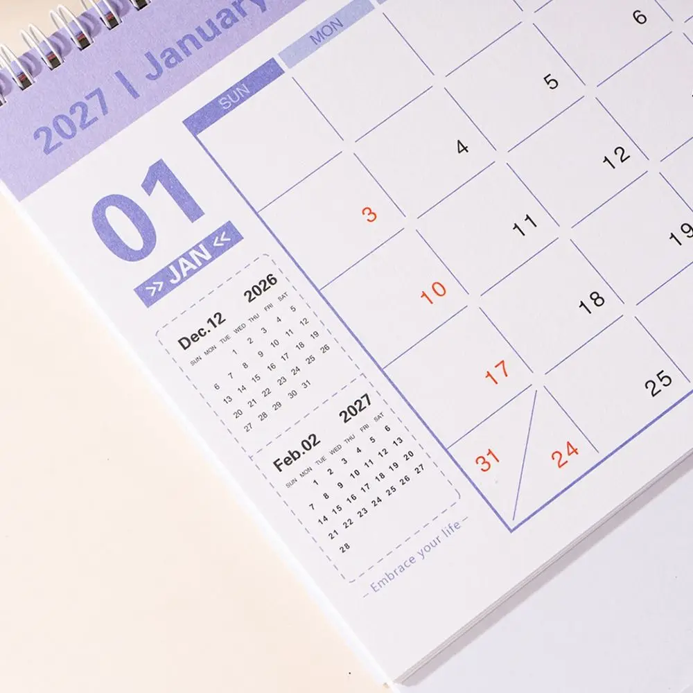 Metal Coil 2027 Desktop Calendar Paper Standing Design Standing Flip Calendar Monthly Schedule Flip Page Monthly Planner