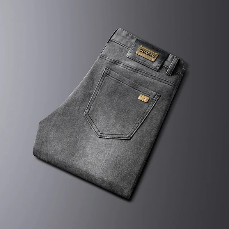 Jean gris fumé pour homme, pantalon d'affaires de luxe léger, coupe slim simple, pantalon élastique assressenti, classique, printemps, automne, nouveau, 2024