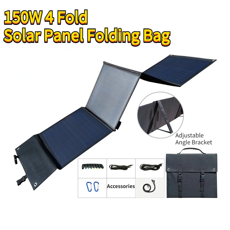 4 Fold 18V Portable Solar Panel Folding Bag with Stand USB + DC Output Charger Device for Outdoor Mountaineering Travel Camping