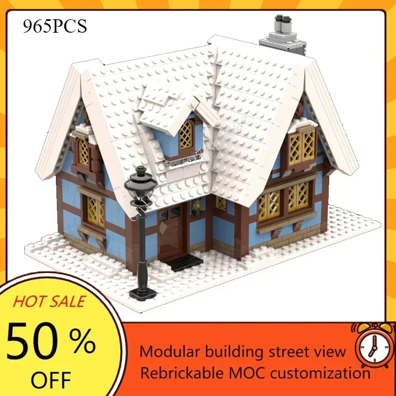 Custom Winter Village Off-Season Cottage Modular MOC Creative Street View Puzzle DIY Assembly Model Gift