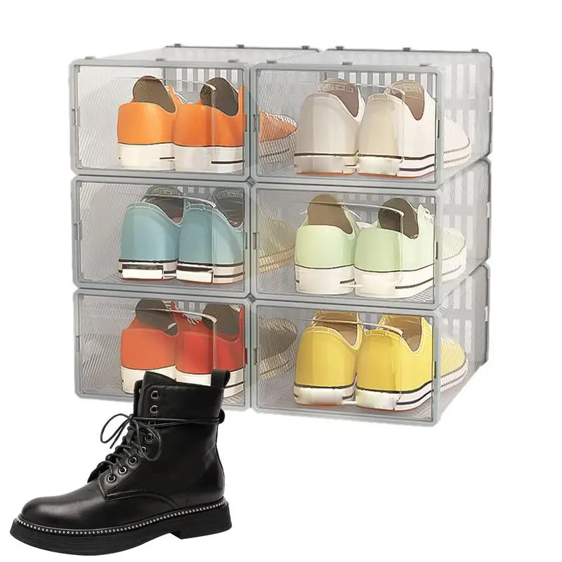 

Stackable Shoe Boxes 6PCS Clear Stackable Shoe Storage Bins Sneaker Storage Space Saving Sneaker Holder Shoe Rack For Closet