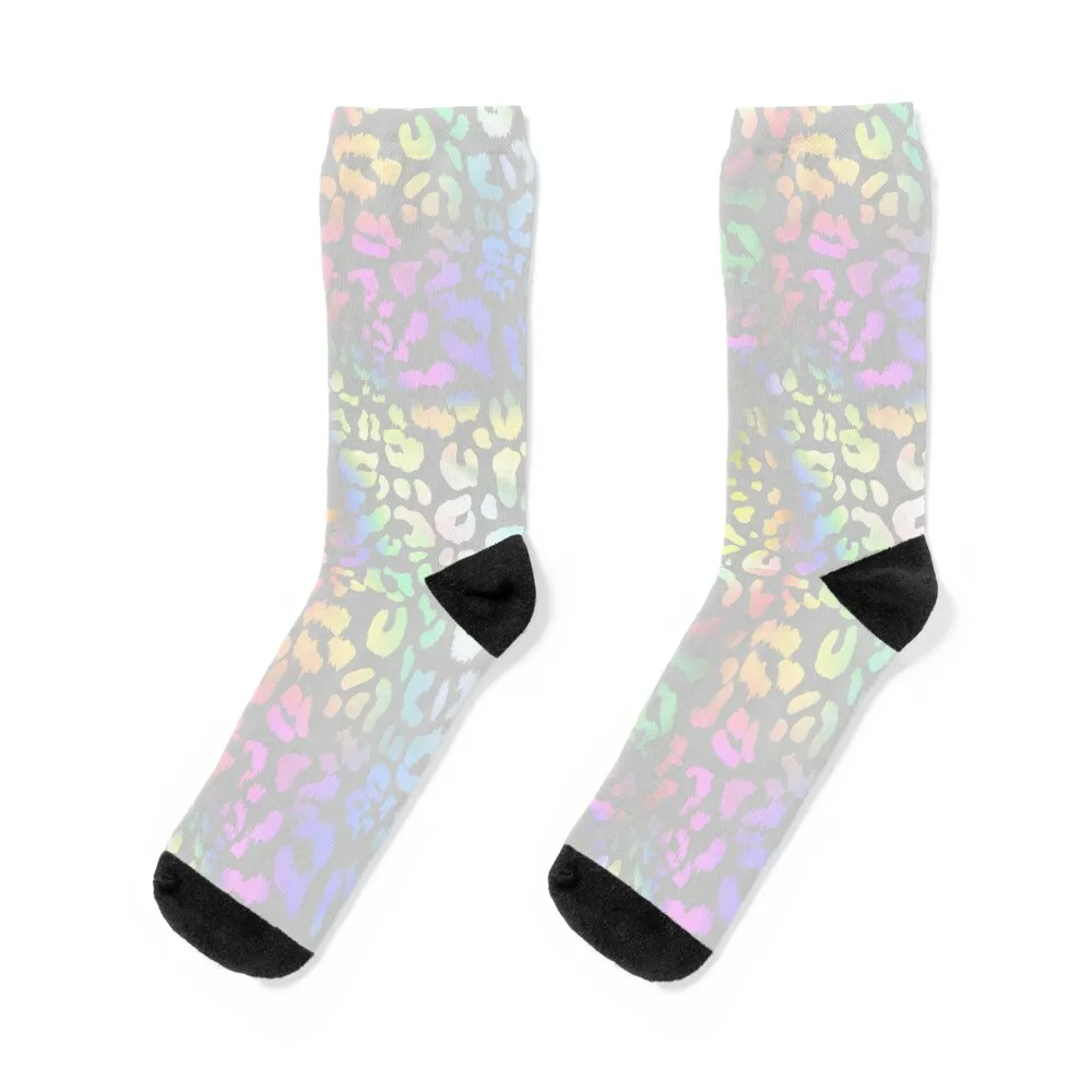 Soft Pastel Rainbow Leopard Spots Aesthetic Design Socks custom Wholesale Men's Socks Luxury Women's