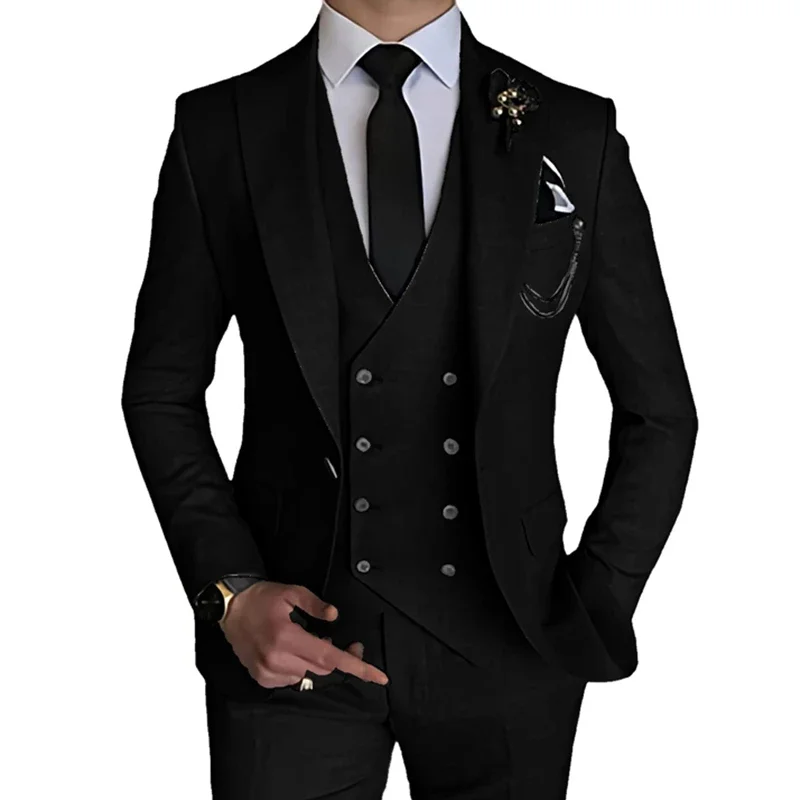 2024 Fashion New Men Leisure Boutique Business Solid Color Wedding Suit Coat Pants Vest 3 Pcs Set Dress Blazers Jacket Trousers