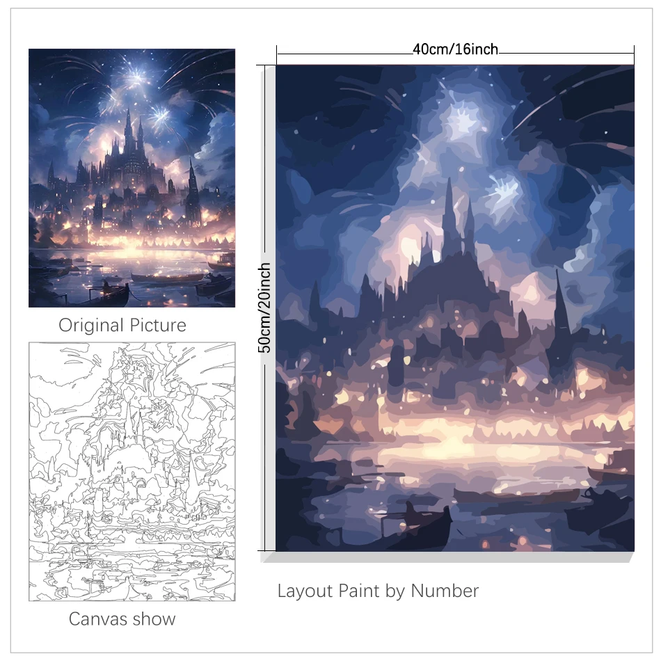 RUOPOTY Oil Painting By Numbers For Handicrafts Fireworks Castle Diy Set With Frame Wall Decoration Handpainted Decors