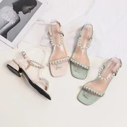 Low Sandals Woman Leather Low-heeled Rubber Fabric Hoof Heels PU Slides Low Sandals Woman Leather Low-heeled Slides Hoof Heels P