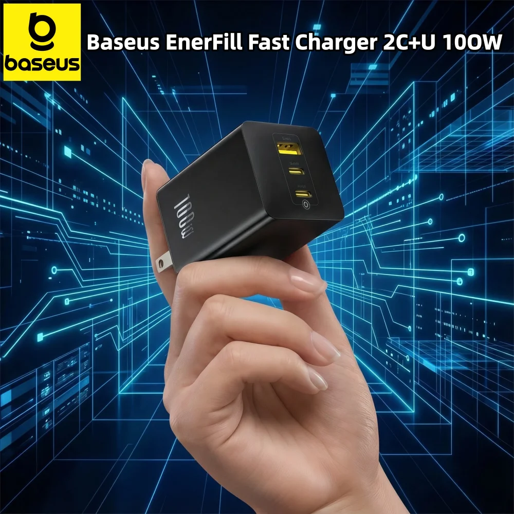 

Baseus 100W GaN Super Fast Charger Portable Compact 1 USB-A 2 Type-C PD Large Power US Plug Foldable-Pin Design for Phone Laptop