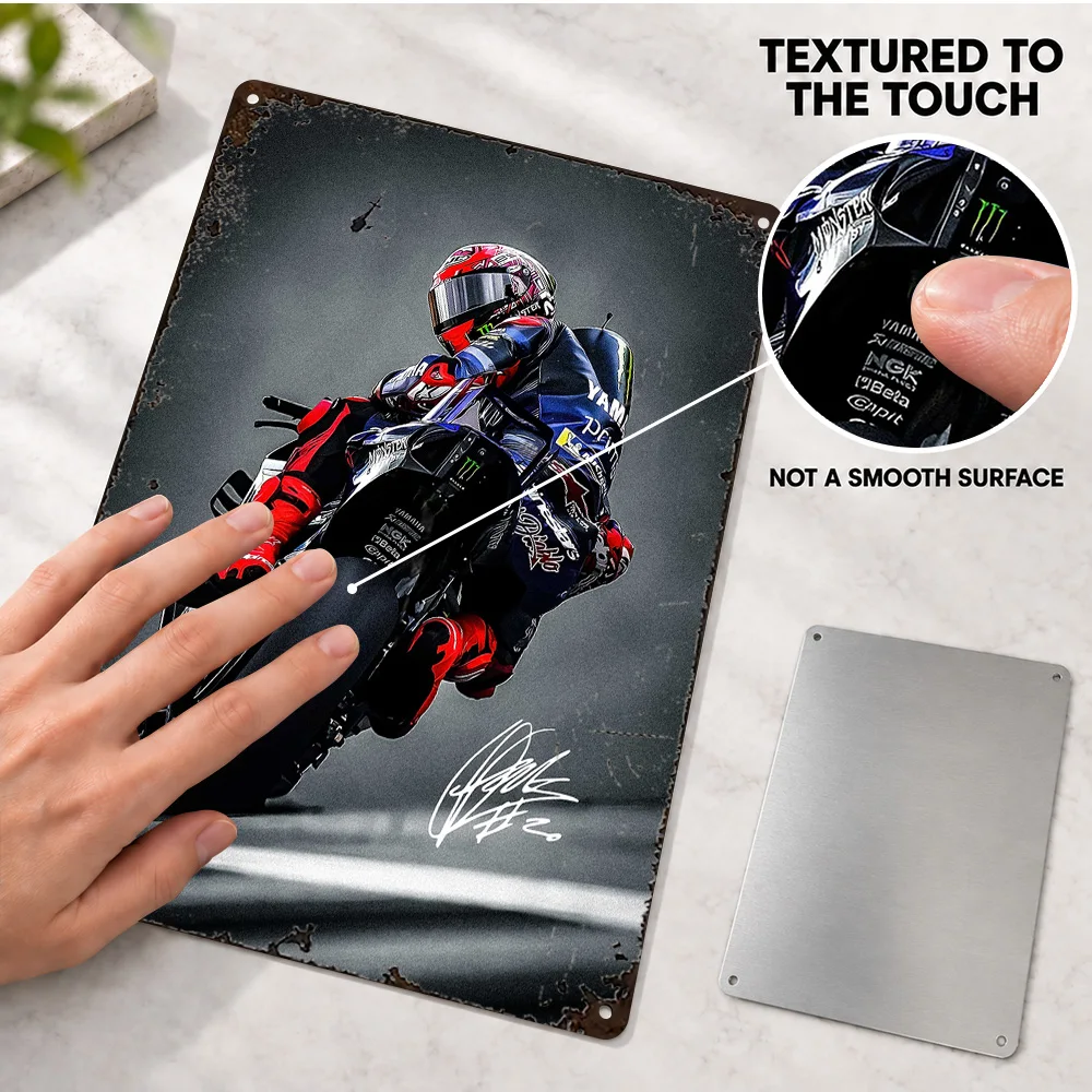 Fabio Quartararo MotoGP Racing Action Textured Metal Poster Customized Aluminum Sign Selective Color Photo Wall Art For Garage