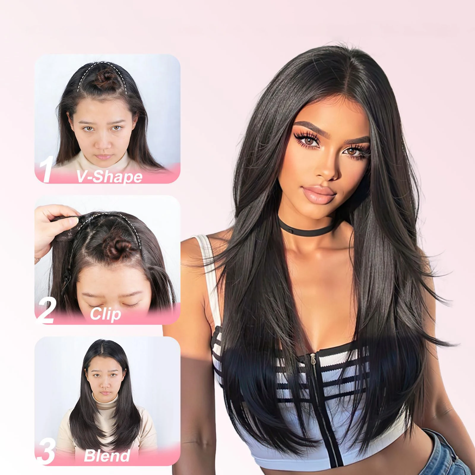 Clip in Hair Extensions for Women Long Straight Layered Synthetic Hair with 4 Clip One-Piece Design, Soft & Face Framing 22 Inch