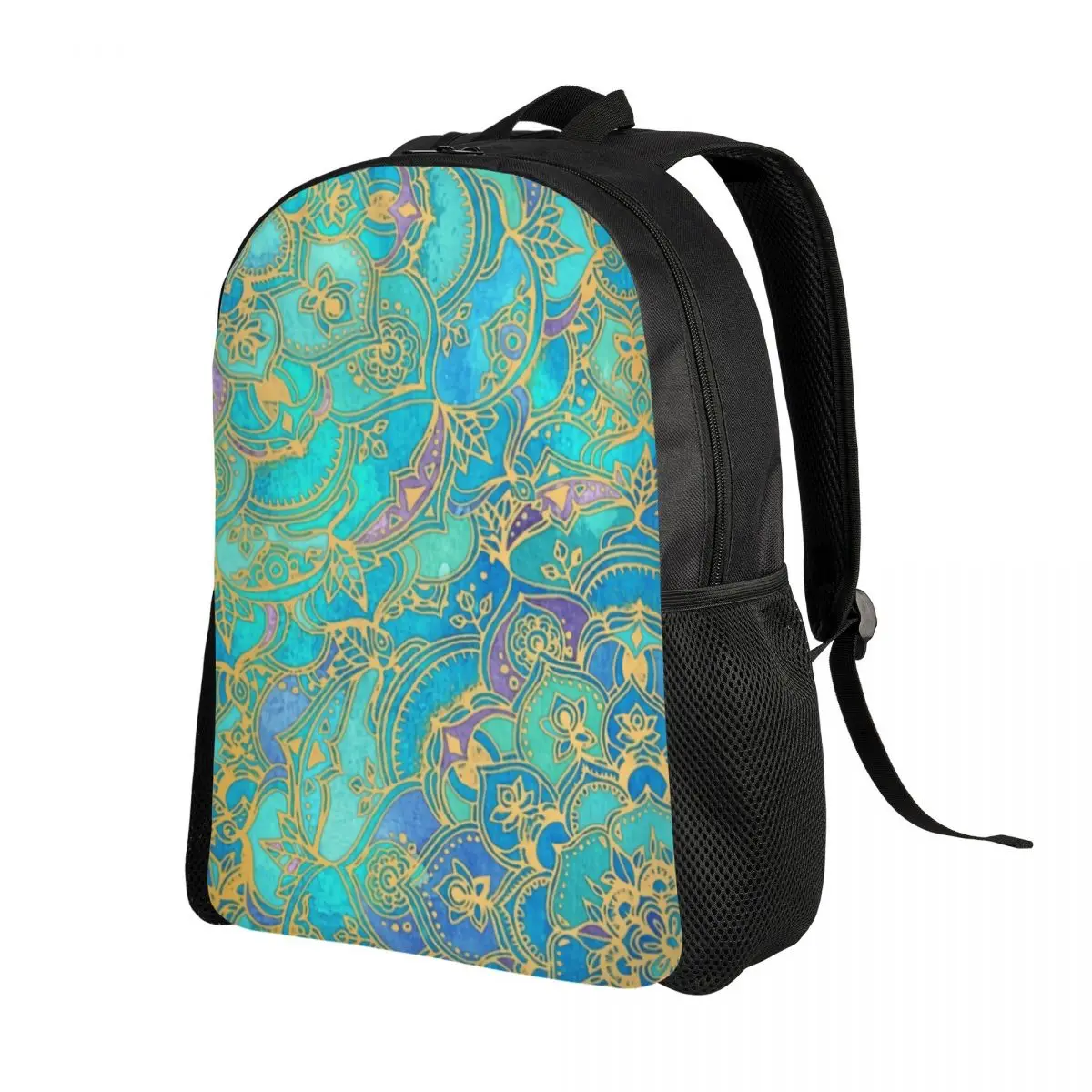 Sapphire Jade Stained Glass Mandala Backpacks Women Men College School Students Bookbag Fits 15 Inch Laptop Bohemian Boho Bags